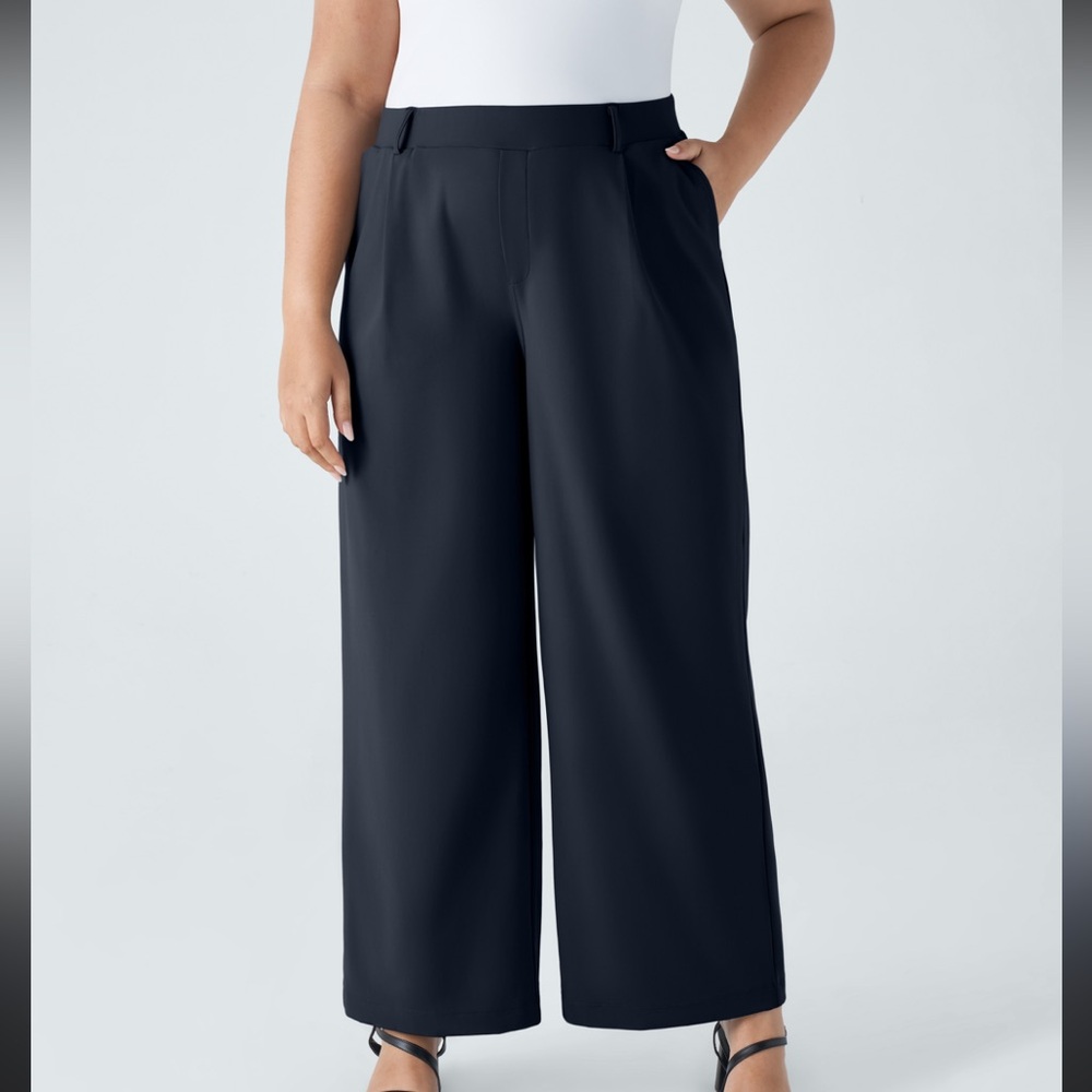 Halara Pants Womens Size Large High-Waisted Side Pocket Blue Wide-Leg Casual